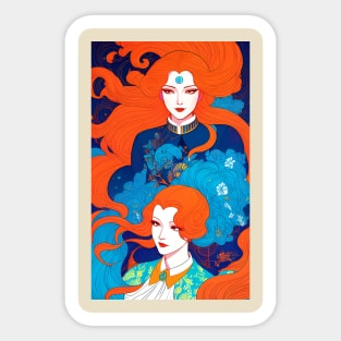 Art Deco Woman Red Head Sticker